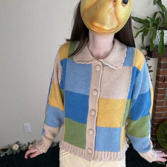 💚💛💙Kitri colorblock patchwork cardigan XS (runs large)💚💛💙 - Picture 1 of 13